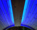 SaunaLife ERGO-Series E Mood Color LED Light Valance showcasing vibrant RGB lighting for saunas.