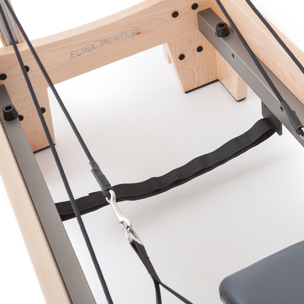 Close-up of the Elina Pilates Elite Reformer Bundle with adjustable pulleys and quick-release foot bar, perfect for Pilates enthusiasts.