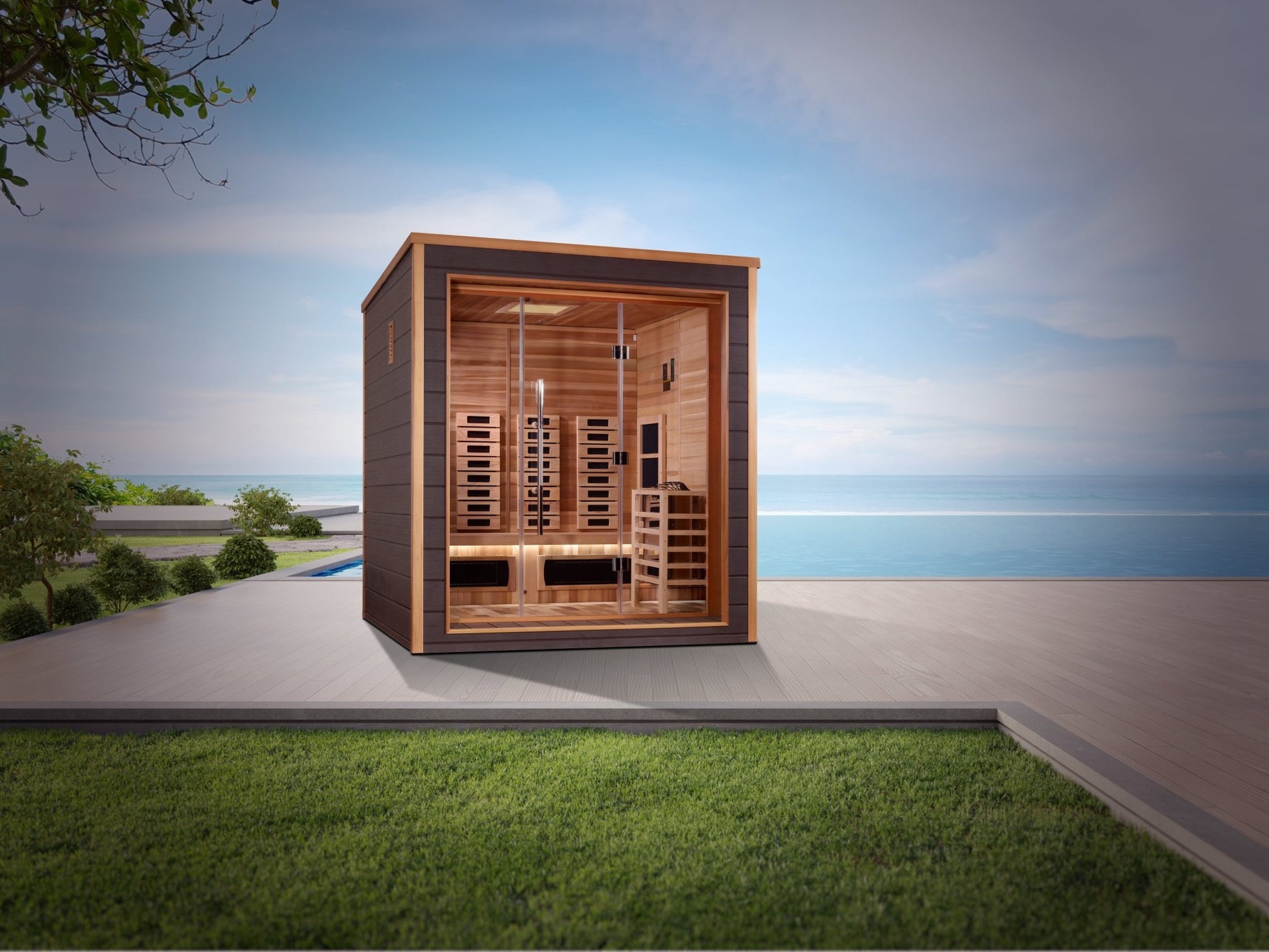 Golden Designs Visby 3 Person Outdoor - Indoor PureTech Hybrid Full Spectrum Sauna (GDI - 8223 - 01) -  product_vendor - Peak Primal Wellness