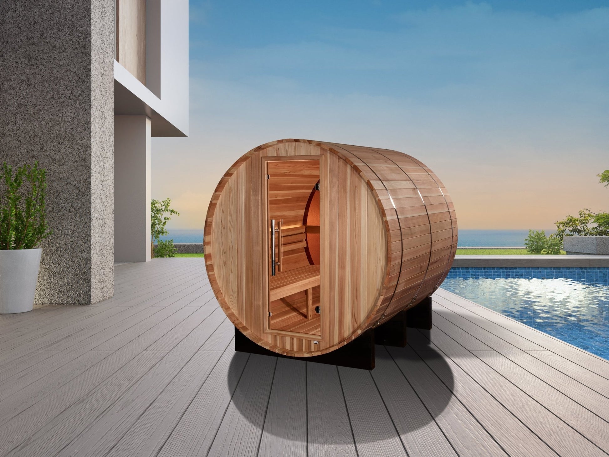 Golden Designs Zurich 4 Person Barrel with Bronze Privacy View Traditional Sauna (GDI - B024 - 01) -  product_vendor - Peak Primal Wellness