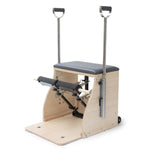 Elina Pilates ELITE Combo Chair showcasing its padded foot bar and wood design, perfect for versatile workouts.