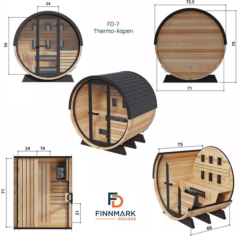 Finnmark 4 Person FD - 7 Traditional - Infrared Hybrid Barrel Sauna -  product_vendor - Peak Primal Wellness