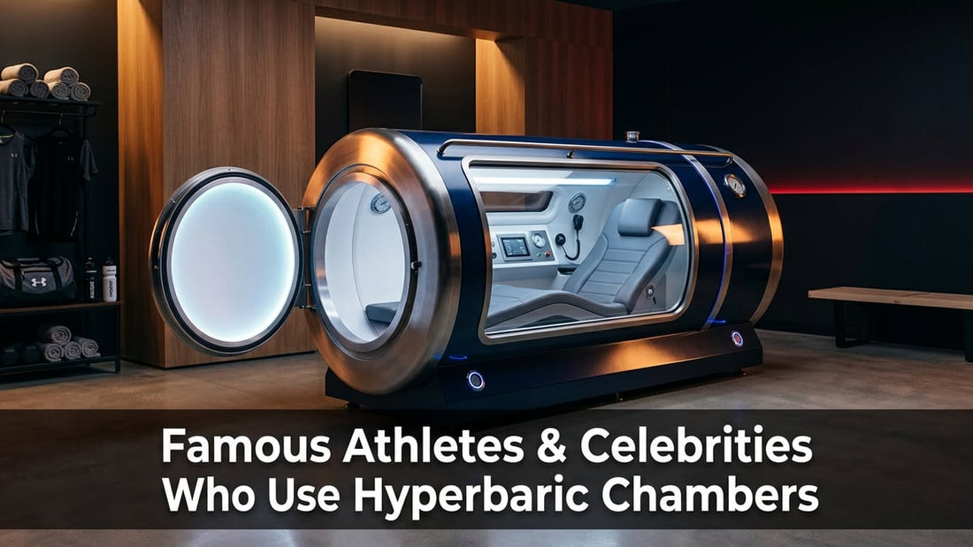 Sleek navy blue hyperbaric chamber in a minimalist athletic recovery suite with dramatic cinematic lighting