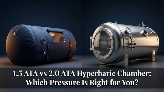 Side-by-side comparison of a soft-shell 1.5 ATA portable hyperbaric chamber and a rigid 2.0 ATA hard-shell clinical chamber