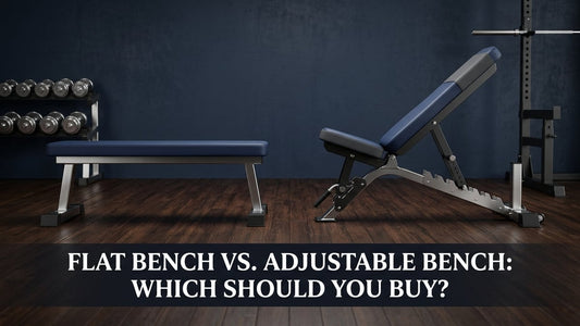 Side-by-side cinematic comparison of a flat weight bench and an adjustable FID bench in a minimalist home gym