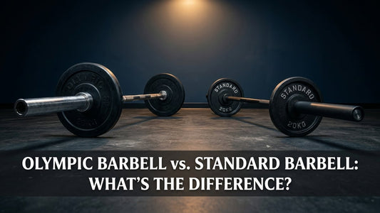 Two barbells side by side showing Olympic 2-inch sleeve versus standard 1-inch sleeve difference