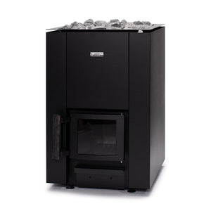 Narvi Kaamos 20 Wood-Burning Sauna Heater 21kW, providing powerful heat for sauna rooms in a cozy setting.