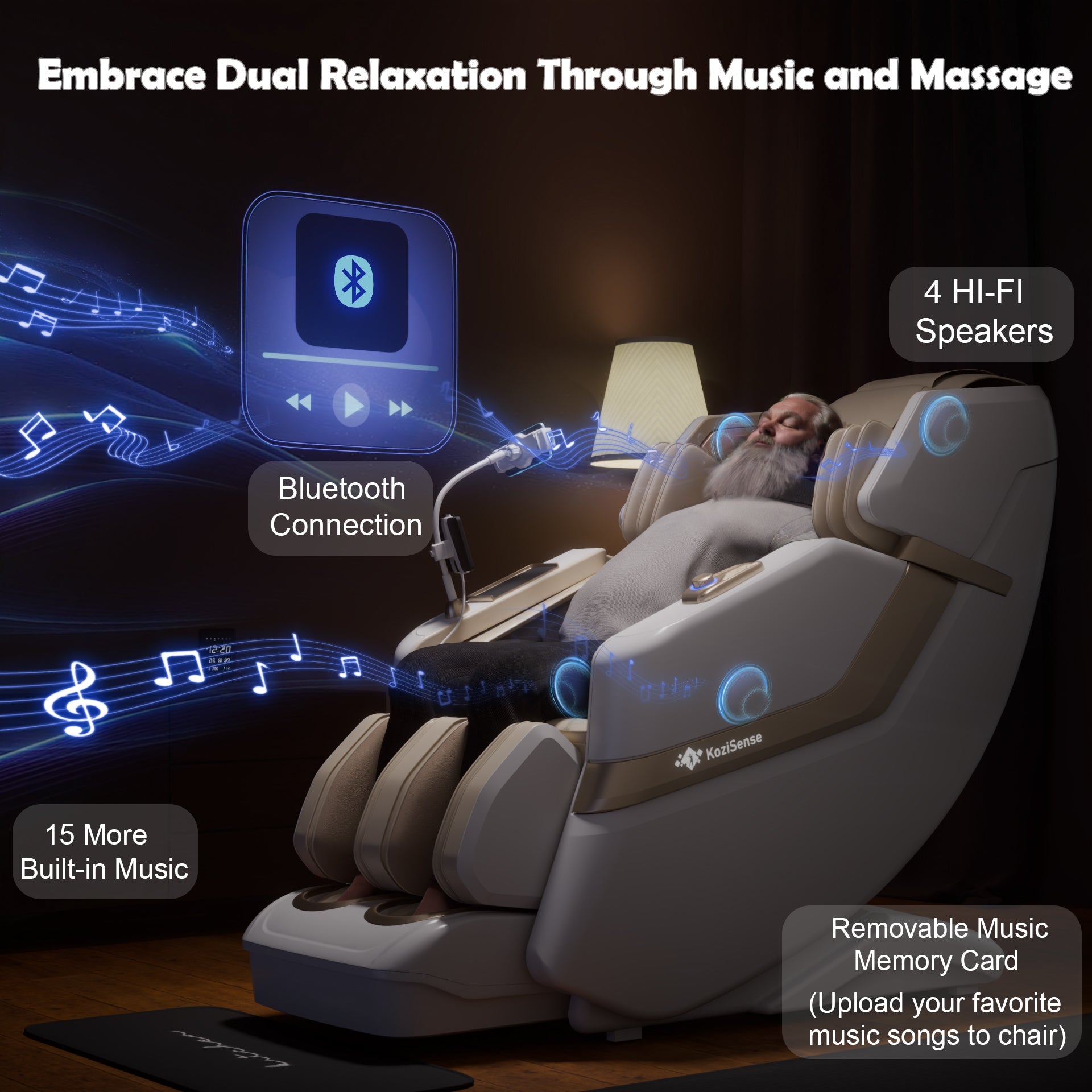 KoziSense KZ - 313 Heated Massage Chair (White) Jade Stone -  product_vendor - Peak Primal Wellness
