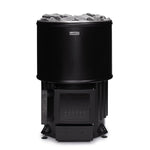 Stylish Narvi Luosto 16kW Wood-Burning Sauna Heater for rooms ranging from 283 to 706 cu. ft., featuring a modern design with black steel casing and a glass door for premium sauna experiences.