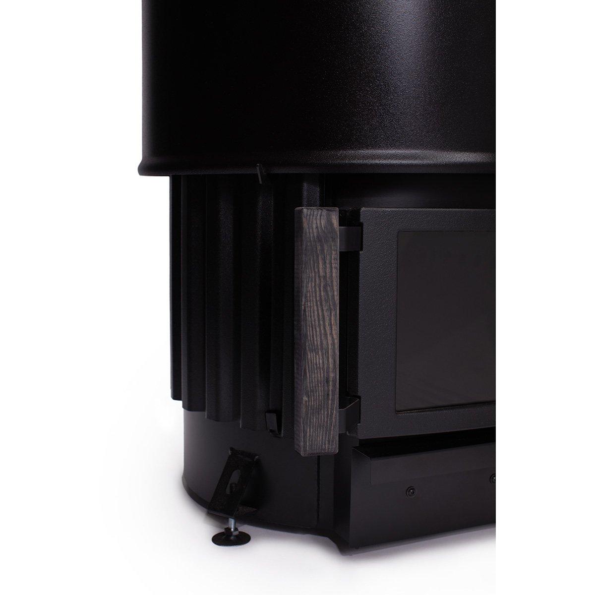 Stylish Narvi Luosto 16kW Wood-Burning Sauna Heater with black steel casing and glass door, perfect for enhancing your sauna experience.