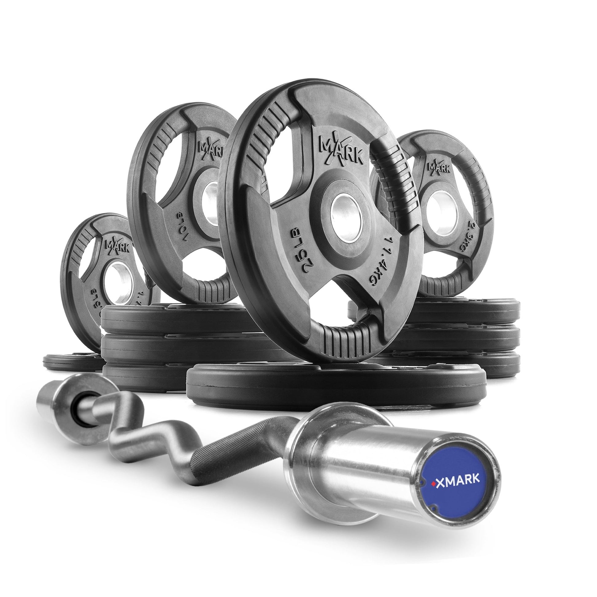 XMark Tri-Grip Olympic Weight Plates and Curl Barbell Sets -  product_vendor - Peak Primal Wellness