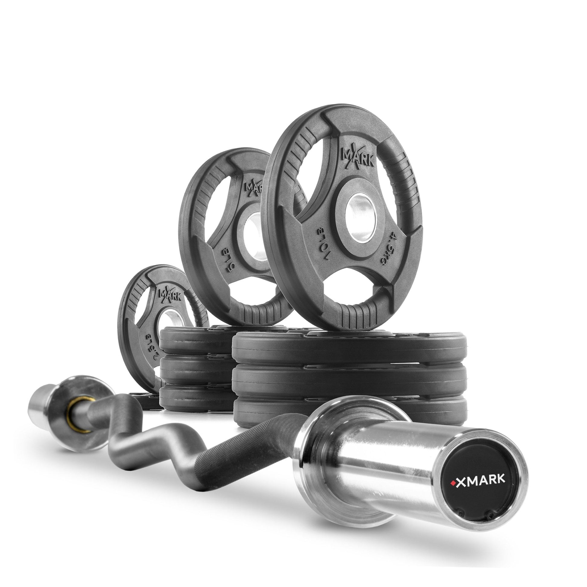 XMark Tri-Grip Olympic Weight Plates and Curl Barbell Sets -  product_vendor - Peak Primal Wellness