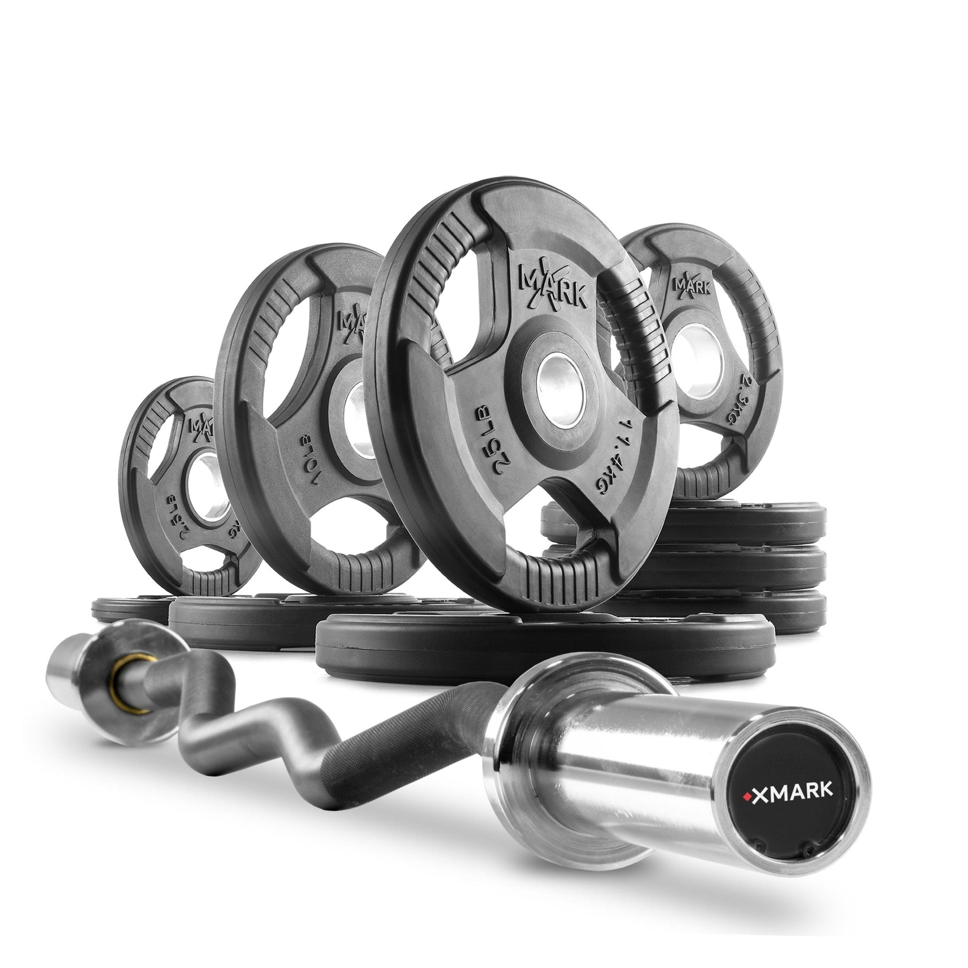 XMark Tri-Grip Olympic Weight Plates and Curl Barbell Sets -  product_vendor - Peak Primal Wellness
