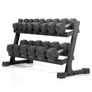 XMark 10 to 50 lbs. Rubber Hex Dumbbell Pairs Includes 2-Tier Storage Rack -  product_vendor - Peak Primal Wellness