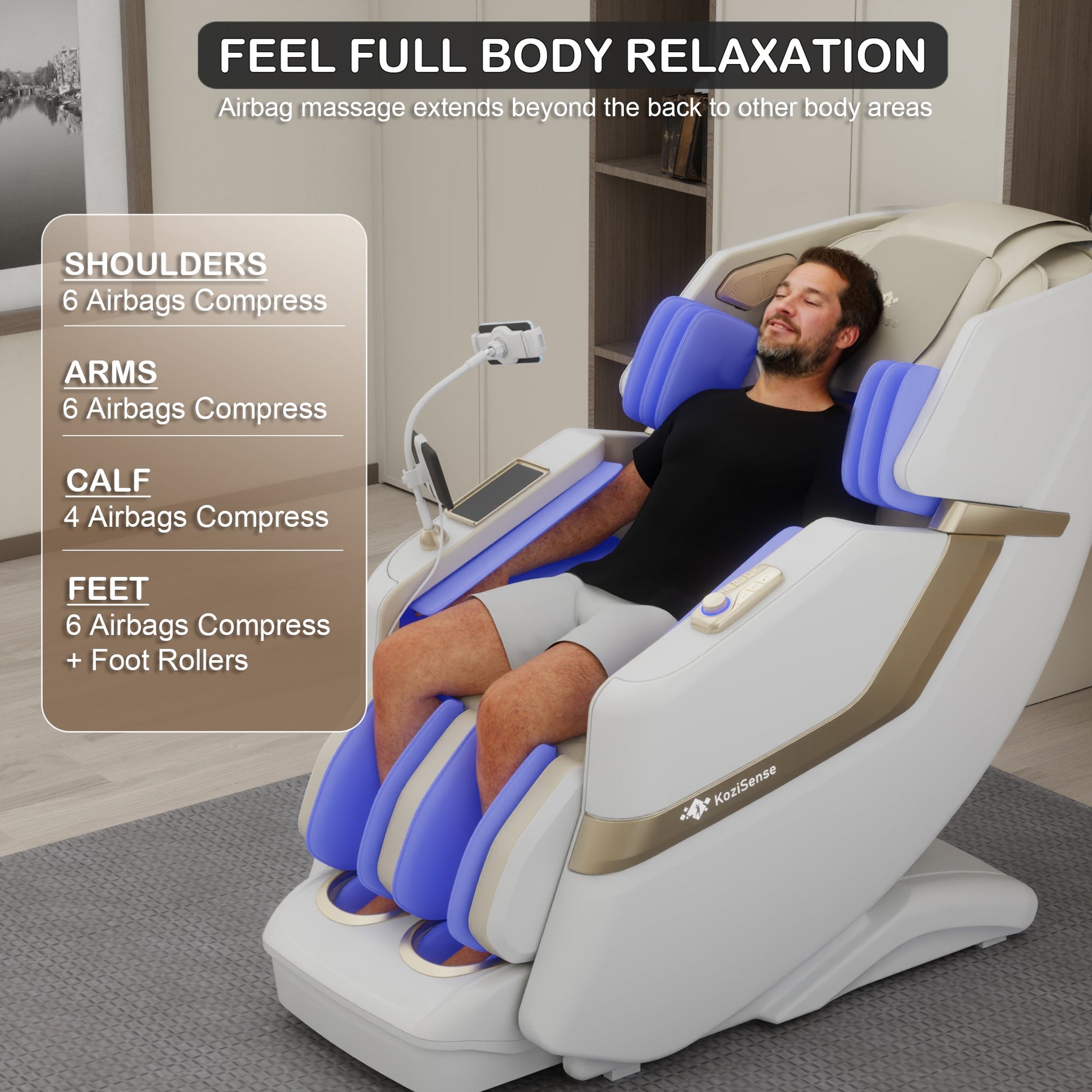 KoziSense KZ - 313 Heated Massage Chair (White) Jade Stone -  product_vendor - Peak Primal Wellness
