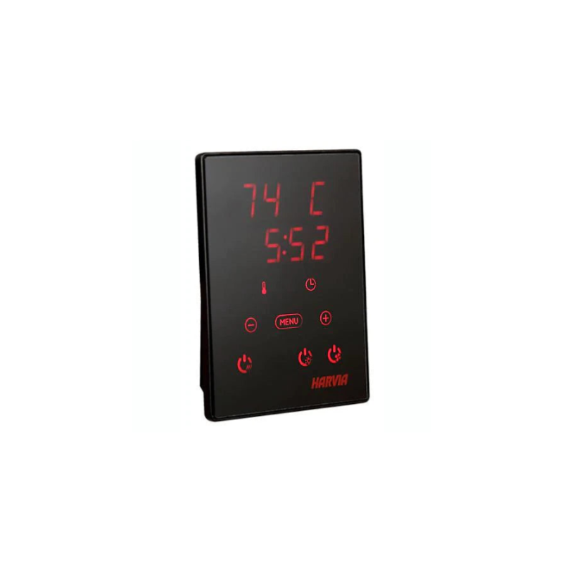 Harvia Virta HL110E Electric Sauna Heater installed in a sauna with a warm ambiance, highlighting its premium craftsmanship and modern aesthetic.