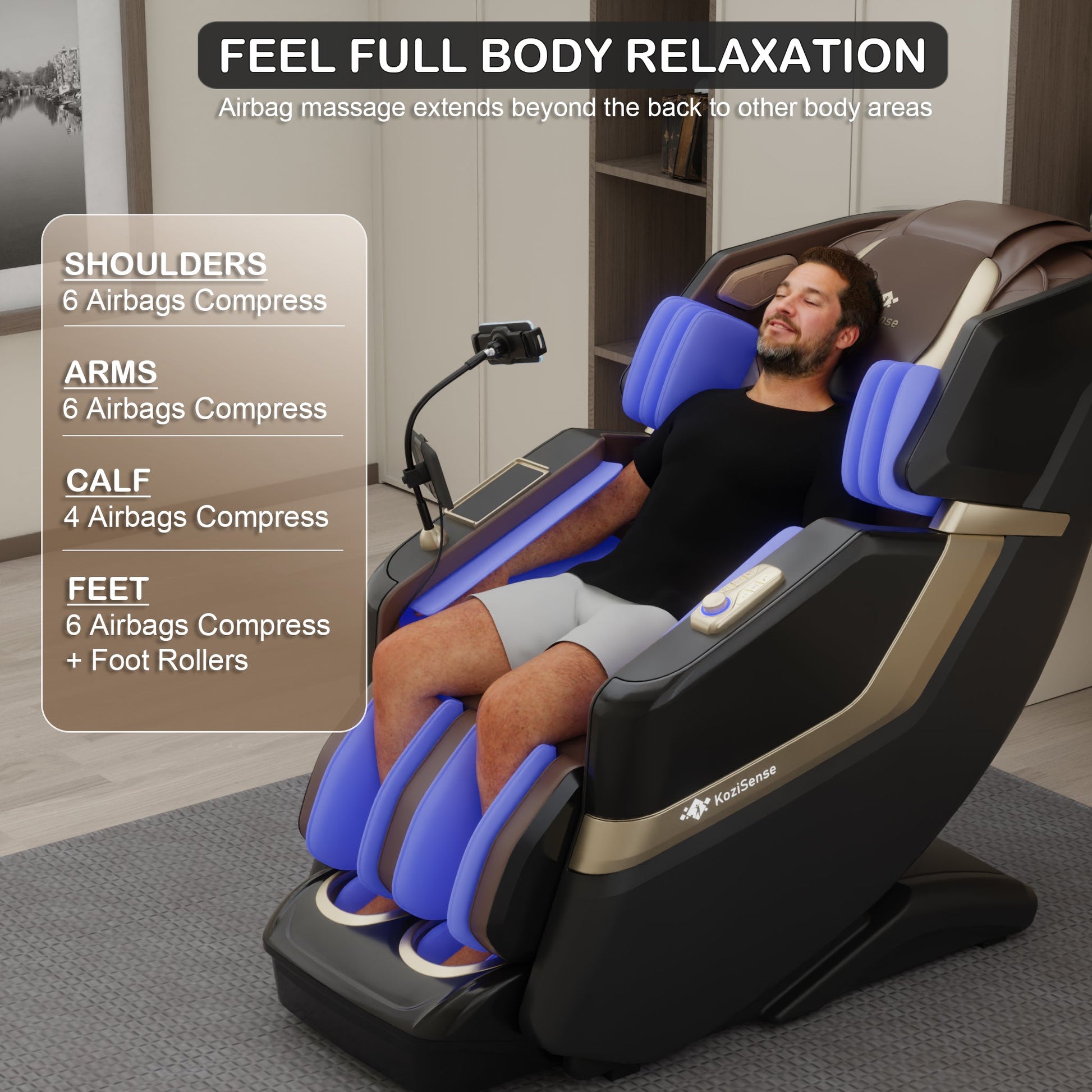 KoziSense KZ - 313 Massage Chair New Heated (Black and Brown) Jade Stone -  product_vendor - Peak Primal Wellness