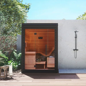 Auroom Aura 2-Person Outdoor Traditional Sauna Kit w/ Black Thermo-Spruce Wood -  product_vendor - Peak Primal Wellness