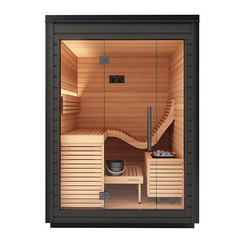 Auroom Aura 2-Person Outdoor Traditional Sauna Kit w/ Black Thermo-Spruce Wood -  product_vendor - Peak Primal Wellness