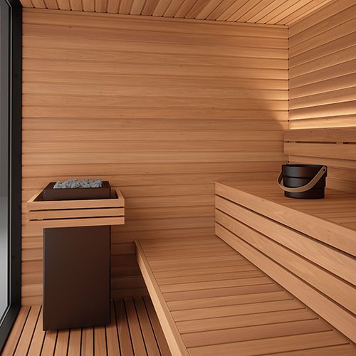 Auroom Mira L 5-Person Outdoor Traditional Sauna Cabin Kit w/ Black Thermo-Spruce Wood -  product_vendor - Peak Primal Wellness
