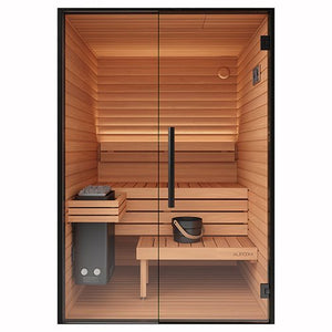 Auroom Mira S 2-Person Outdoor Traditional Sauna Cabin Kit w/ Black Thermo-Spruce Wood -  product_vendor - Peak Primal Wellness