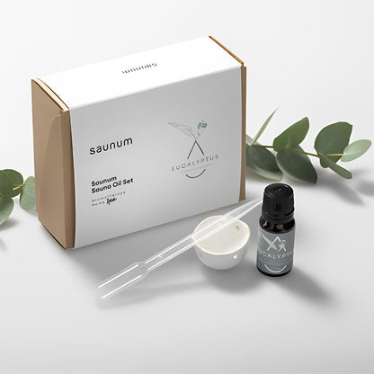 Saunum Eucalyptus Essential Oil Set With Ceramic Bowl & Dropper - Relaxing Aroma Therapy