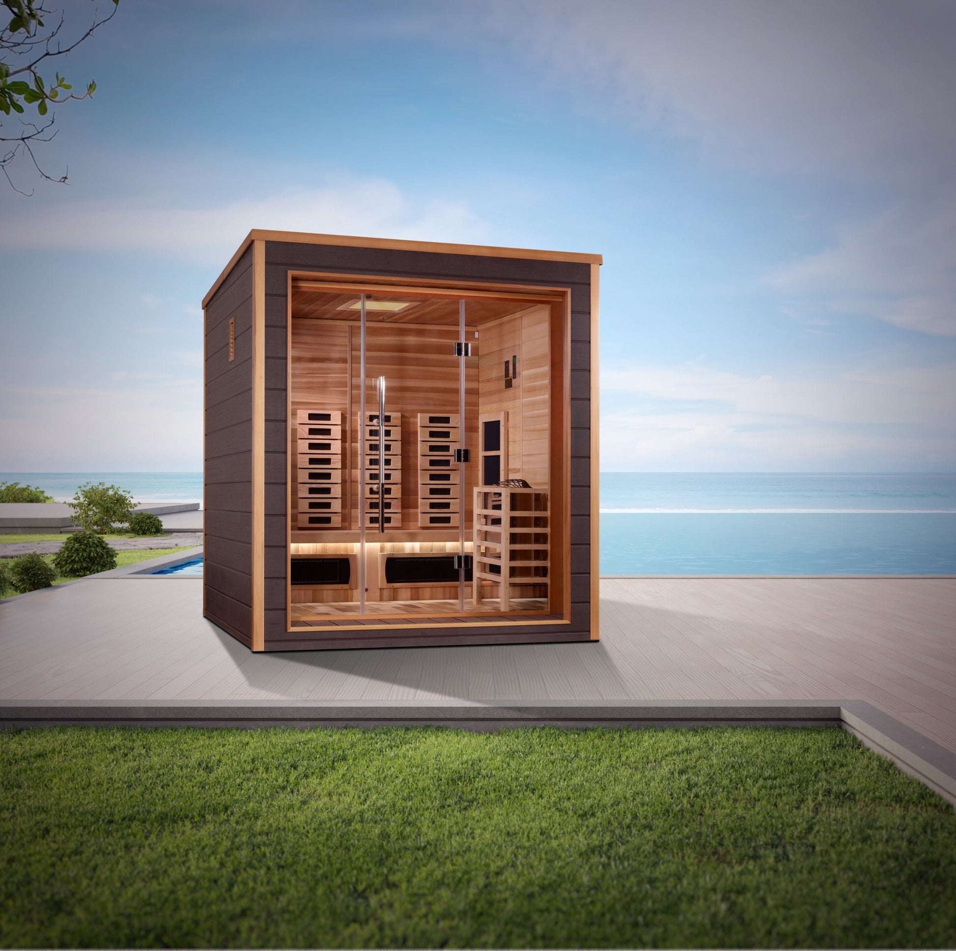 Golden Designs Visby 3 Person Outdoor - Indoor PureTech Hybrid Full Spectrum Sauna (GDI - 8223 - 01) -  product_vendor - Peak Primal Wellness
