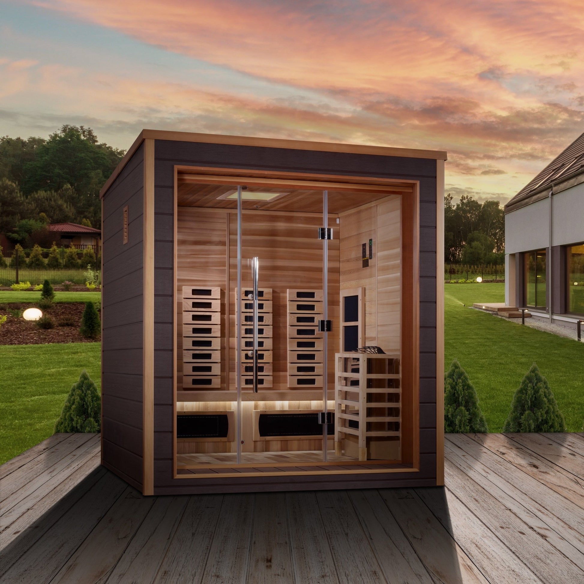 Golden Designs Visby 3 Person Outdoor - Indoor PureTech Hybrid Full Spectrum Sauna (GDI - 8223 - 01) -  product_vendor - Peak Primal Wellness