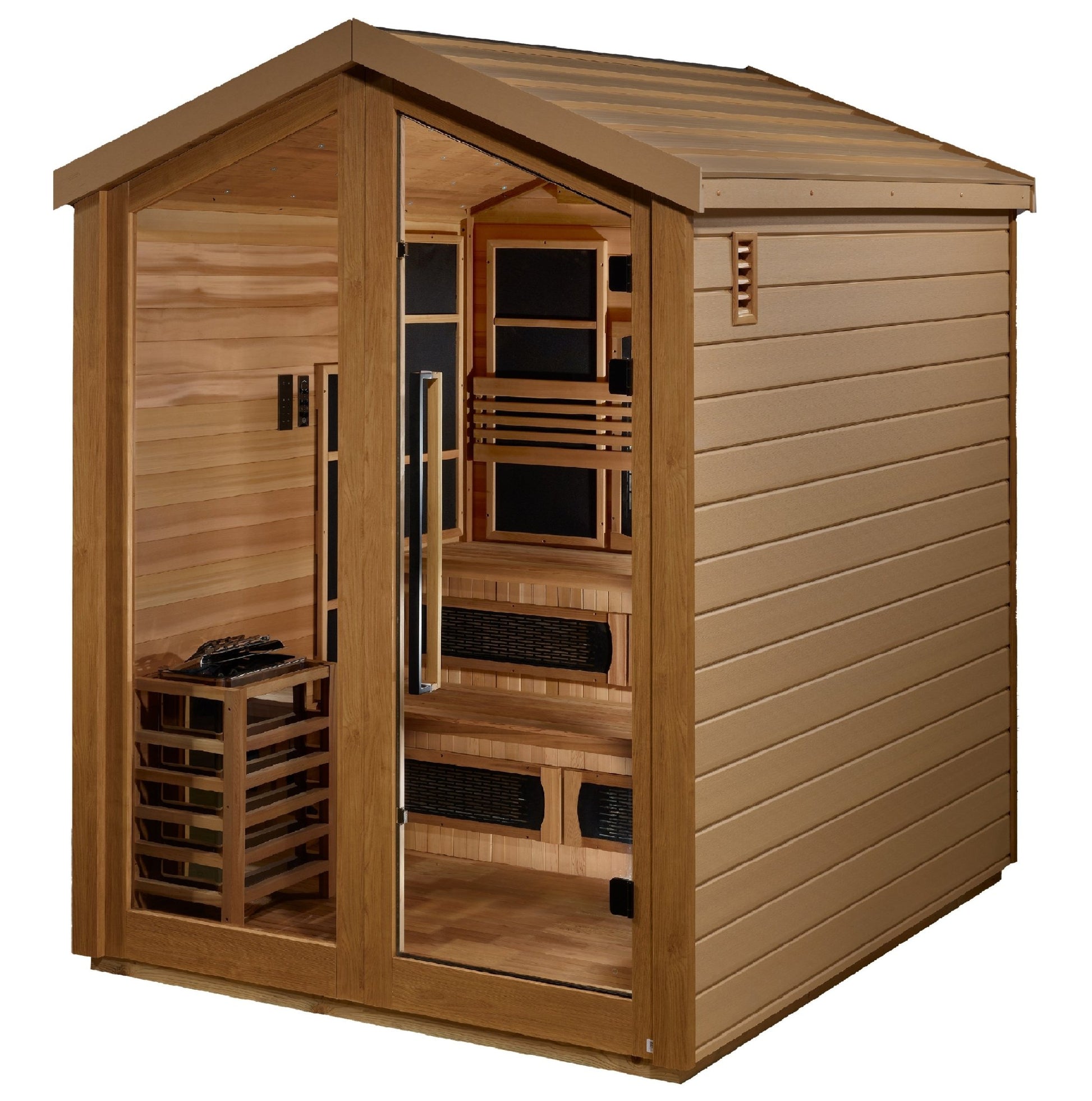 Golden Designs Kaskinen 6 Person Barn Hybrid (PureTech™ Full Spectrum IR or Traditional Stove) Outdoor Sauna (GDI - 8526 - 01) -  product_vendor - Peak Primal Wellness