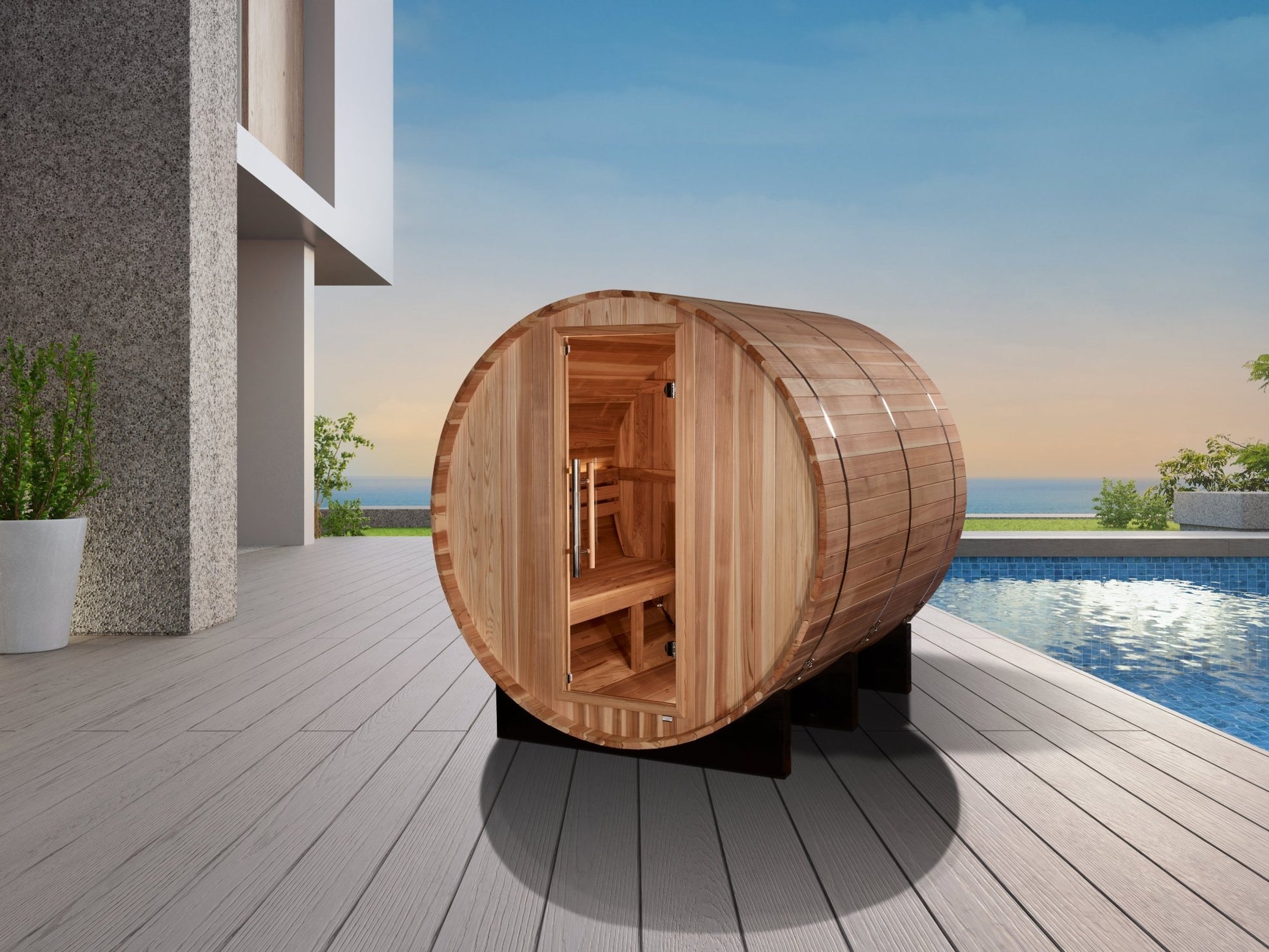 Golden Designs Arosa 4 Person Barrel Traditional Sauna (GDI - B004 - 01) -  product_vendor - Peak Primal Wellness