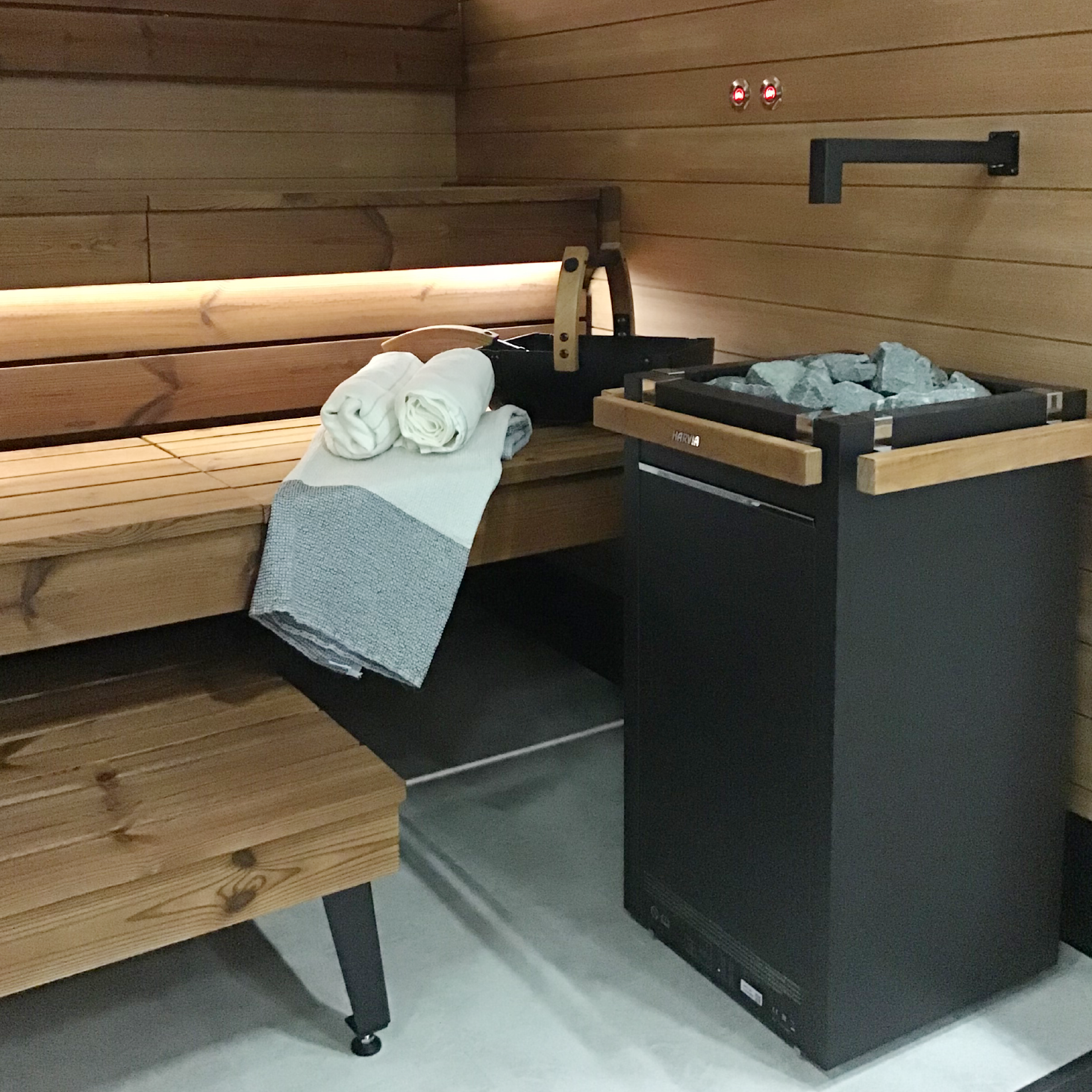 Harvia Virta HL110E 10.5kW Electric Sauna Heater for large saunas up to 635 Cu Ft, featuring a digital control panel and premium stainless steel design.