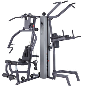 Steelflex MG100B Single Stack Home Gym Machine showcasing its multifunctional design for effective chest, leg, and upper body workouts.