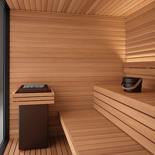 Auroom Mira L 5-Person Outdoor Traditional Sauna Cabin Kit w/ Natural Thermo-Spruce Wood -  product_vendor - Peak Primal Wellness