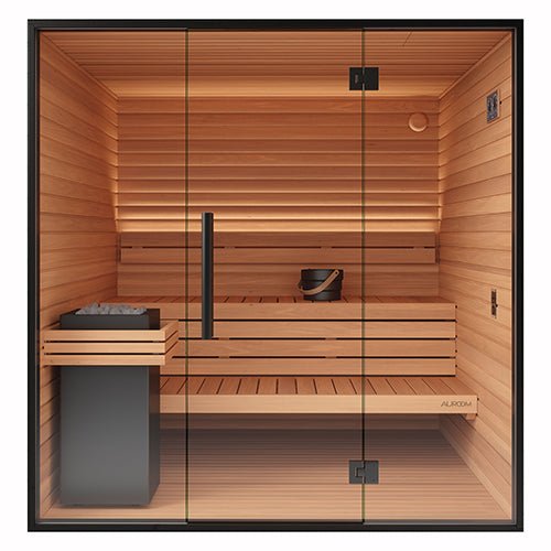 Auroom Mira L 5-Person Outdoor Traditional Sauna Cabin Kit w/ Natural Thermo-Spruce Wood -  product_vendor - Peak Primal Wellness