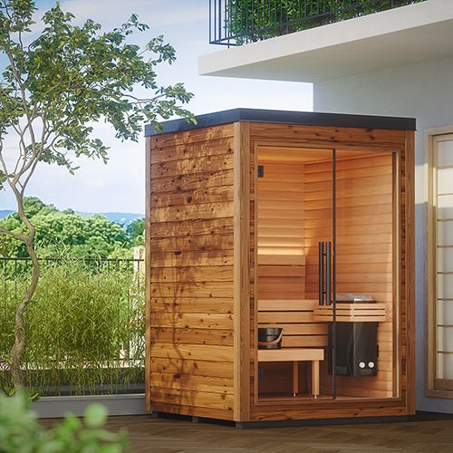 Auroom Mira S 2-Person Outdoor Traditional Sauna Cabin Kit w/ Natural Thermo-Spruce Wood -  product_vendor - Peak Primal Wellness