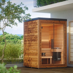 Auroom Mira S 2-Person Outdoor Traditional Sauna Cabin Kit w/ Natural Thermo-Spruce Wood -  product_vendor - Peak Primal Wellness