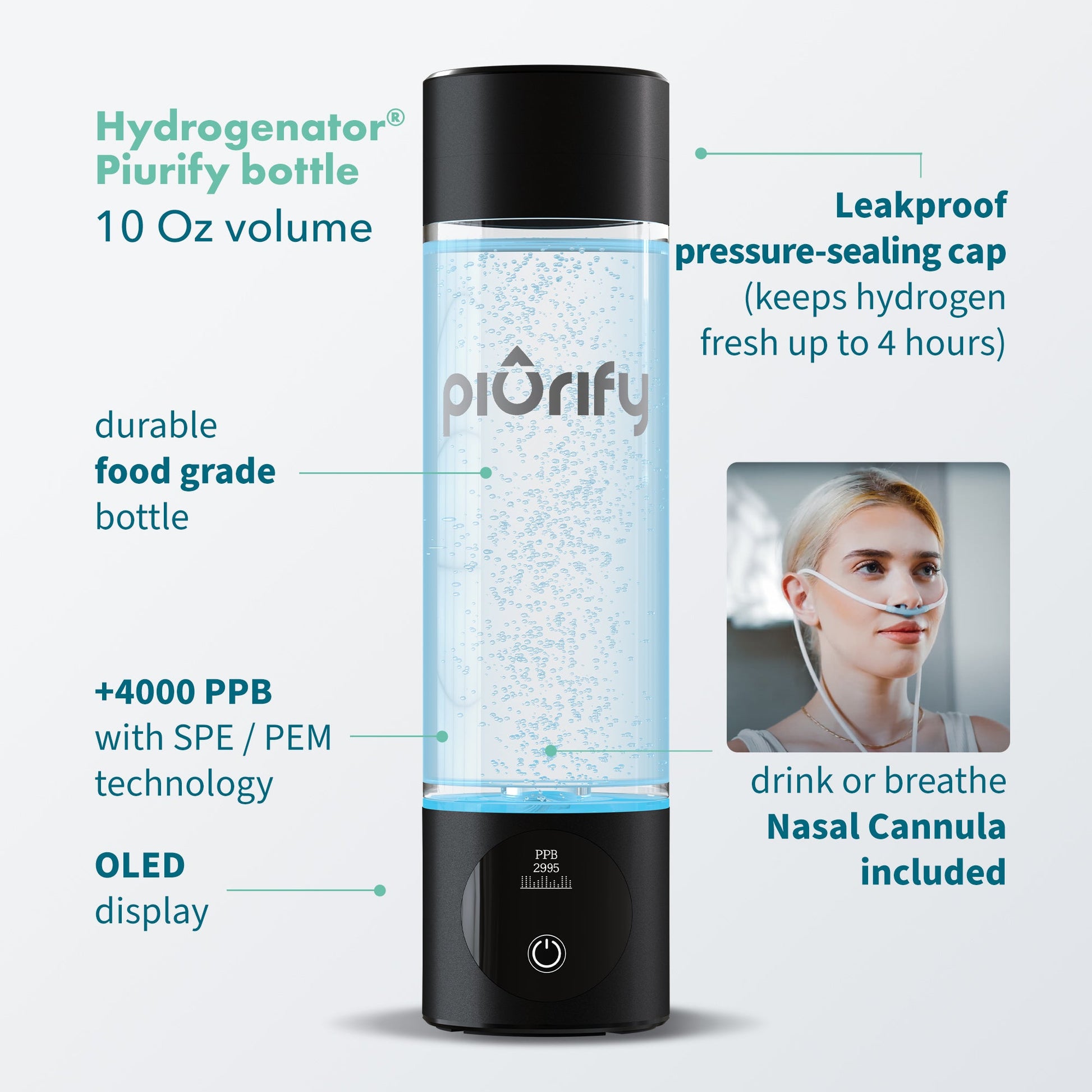 PIURIFY Hydrogenator® Hydrogen Water Bottle - Black -  product_vendor - Peak Primal Wellness