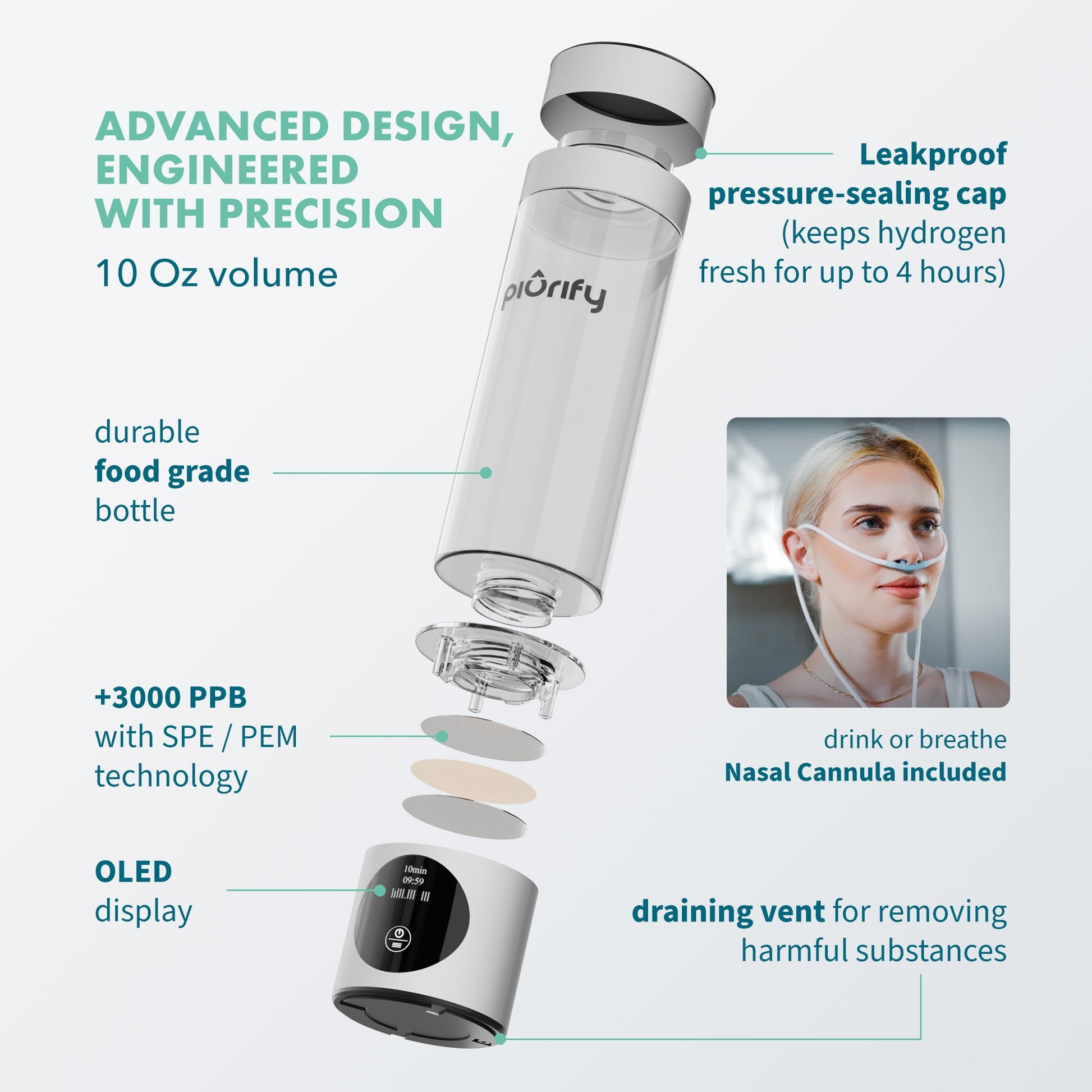 PIURIFY Hydrogenator® Hydrogen Water Bottle - Silver -  product_vendor - Peak Primal Wellness