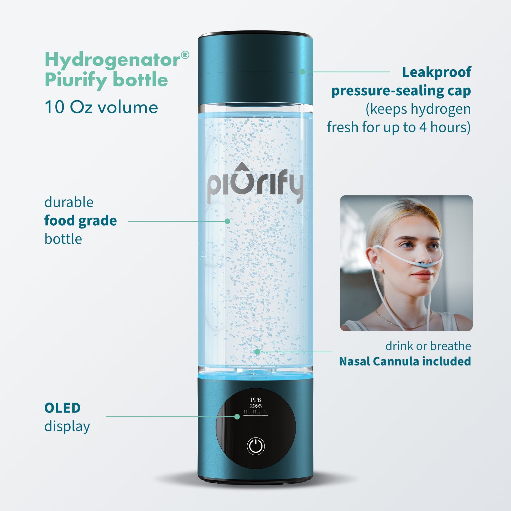PIURIFY Hydrogenator® Hydrogen Water Bottle - Turquoise -  product_vendor - Peak Primal Wellness