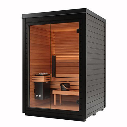 Auroom Mira S 2-Person Outdoor Traditional Sauna Cabin Kit w/ Black Thermo-Spruce Wood -  product_vendor - Peak Primal Wellness