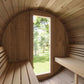 Close-up of the durable Thermo-Spruce wood in SaunaLife Ergo Series E6 Outdoor Sauna Barrel.