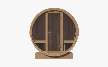 SaunaLife E7G Ergo-Series Outdoor Sauna Barrel with Full-Glass Front & Thermo-Aspen Seating