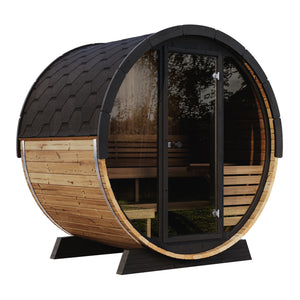 SaunaLife 6 EE6G 4 Person Traditional Outdoor Barrel Sauna - 7'3" Interior, Ergonomic Seating, Wi - Fi LED -  product_vendor - Peak Primal Wellness