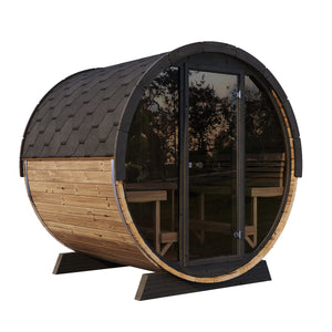 SaunaLife Ergo Elegance 8 Outdoor Sauna Barrel - Spacious, Ergonomic Design with Glass Wall