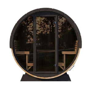 SaunaLife Ergo Elegance 8 Outdoor Sauna Barrel - Spacious, Ergonomic Design with Glass Wall