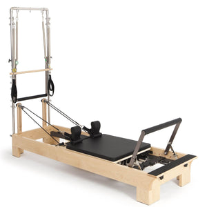 Elina Pilates Wooden Reformer With Tower - Adjustable Pulleys, Non-Slip Foot Bar & More