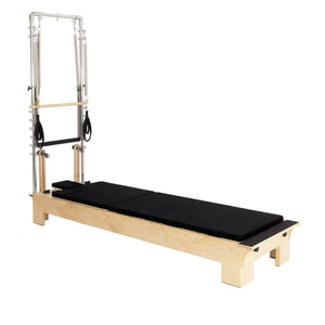 Elina Pilates Wooden Reformer With Tower - Adjustable Pulleys, Non-Slip Foot Bar & More