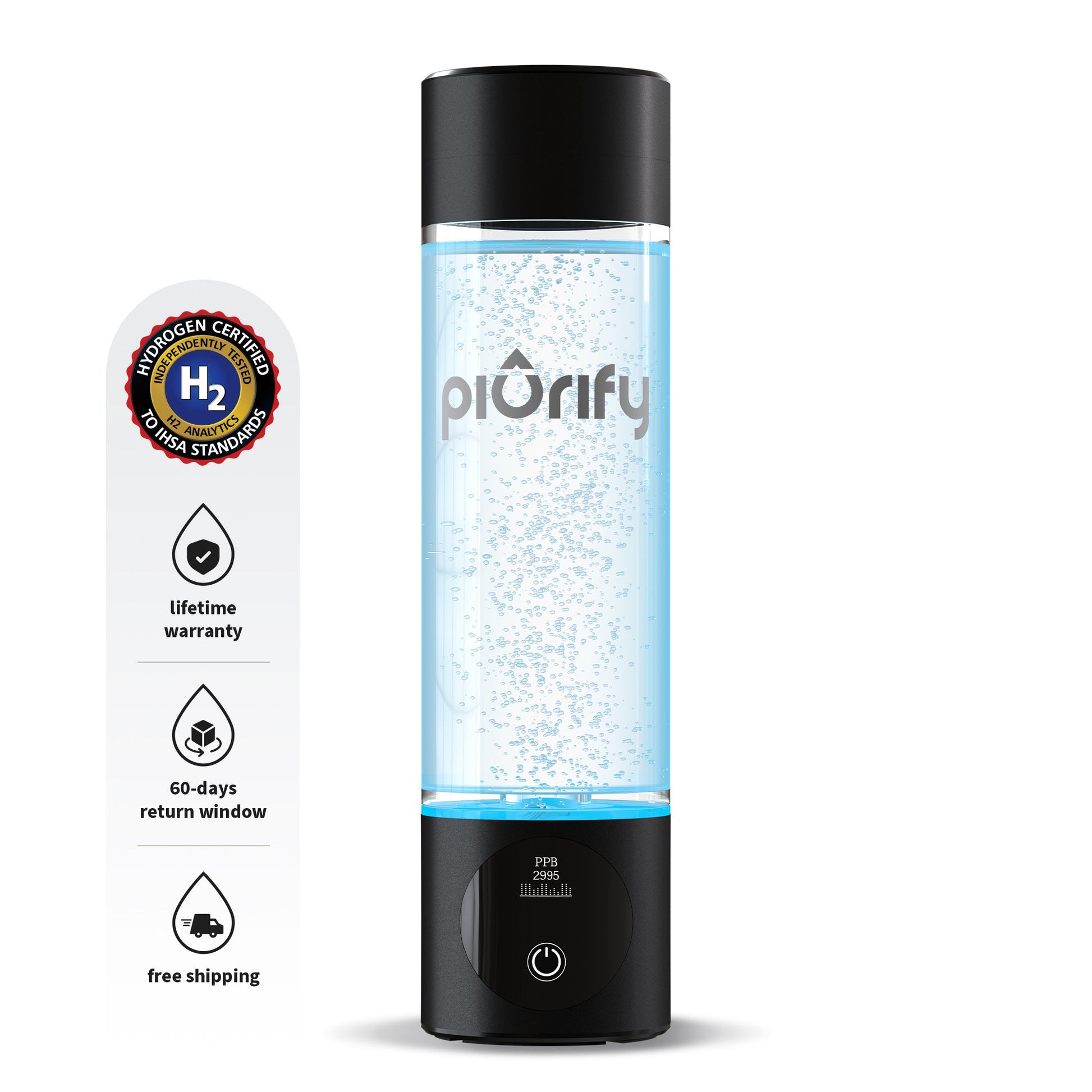 PIURIFY Hydrogenator® Hydrogen Water Bottle - Black -  product_vendor - Peak Primal Wellness