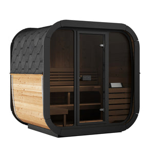 SaunaLife Cube-Series CL5G Outdoor Sauna with Glass Wall and Smart Lighting for Ultimate Relaxation