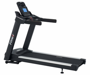 Fitnex T65D Treadmill featuring a robust 4 HP motor, 60" x 20" deck with 8-point suspension, and 7.5" LCD display, perfect for commercial fitness settings.